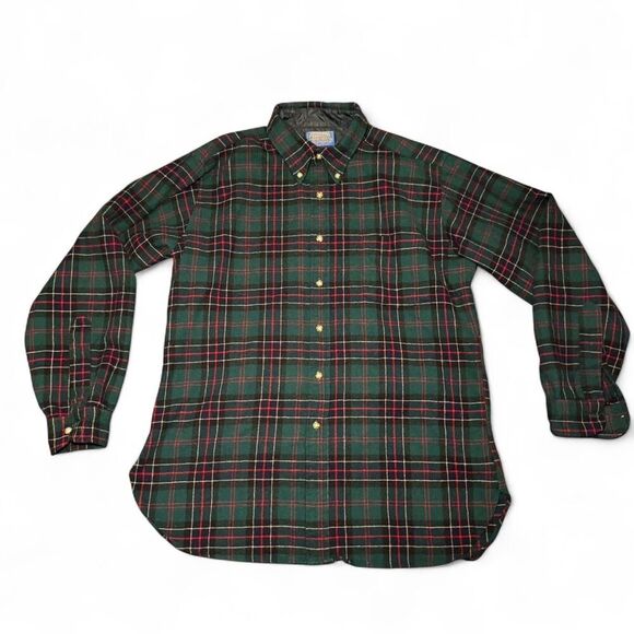 Pendleton 100% Virgin Wool Button-Down L Green Sinclair Hunting Tartan USA - Picture 1 of 5